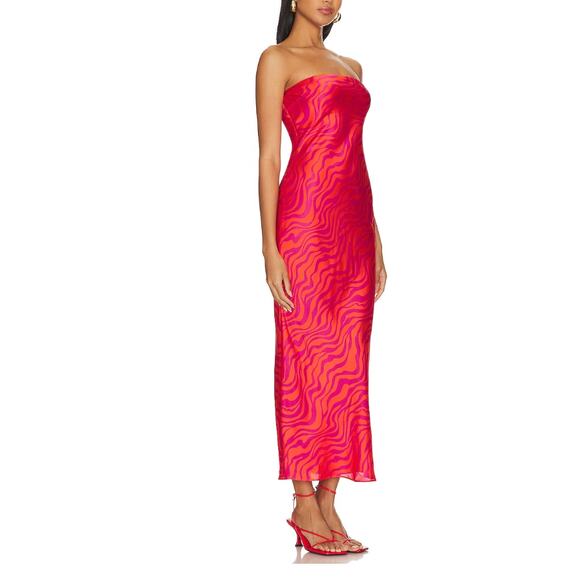 Lovers + Friends Red Strapless Midi Slip Dress Satin LARGE Resort Beach $208 NEW - Picture 1 of 8